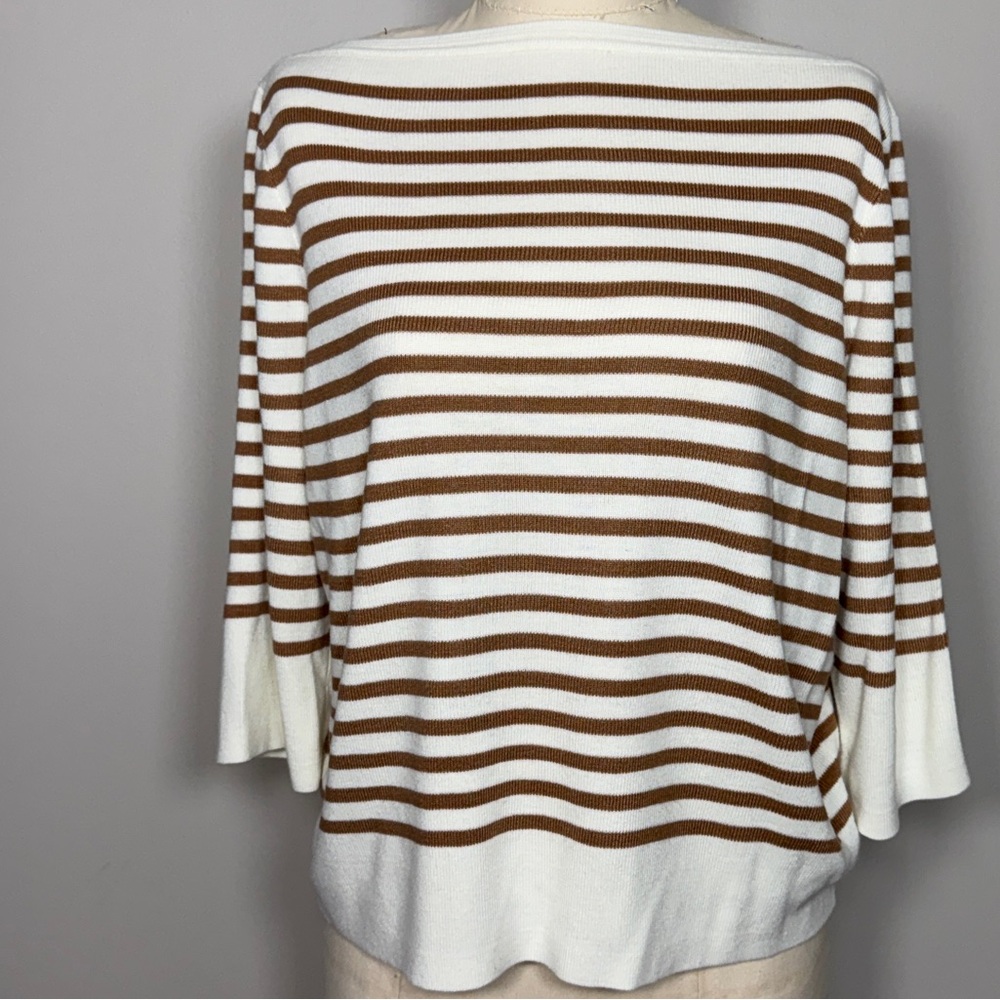 Bluivy Cream & Brown Striped Knit Top